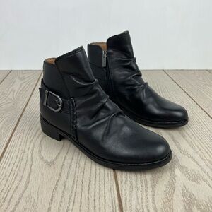 Earth Naira Round Toe Ruched Casual Buckle Booties 6M Black Leather $149